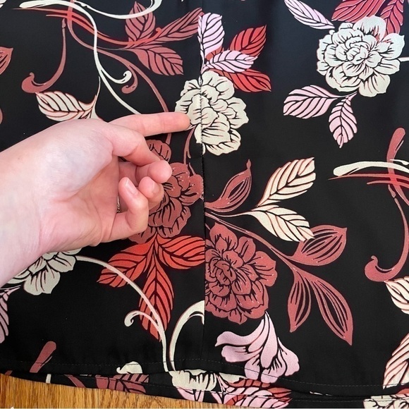 BANANA REPUBLIC Factory Black Mauve Rose Pink Tan Floral Long Sleeve Shift Dress - Picture 13 of 13